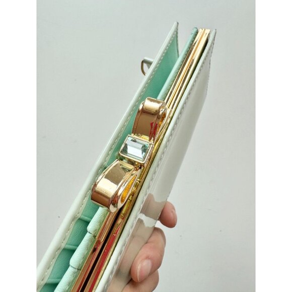 TED BAKER Pezie Popper Mint Green Patent Leather Crystal Bow Matinee Wallet - Picture 6 of 15